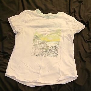 White Graphic T-Shirt with Green and Blue Design